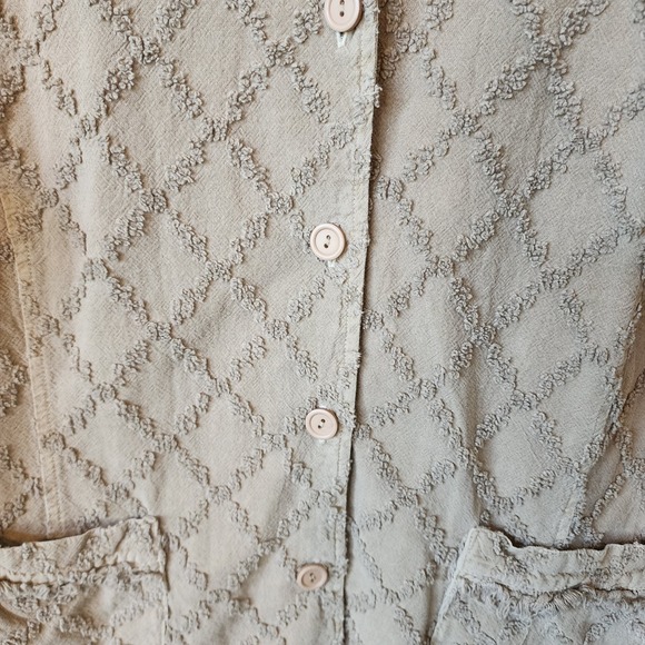 Focus Jacket Women's Size Large Beige Button Up Textured Diamond Print Fringe‎ - Picture 3 of 9
